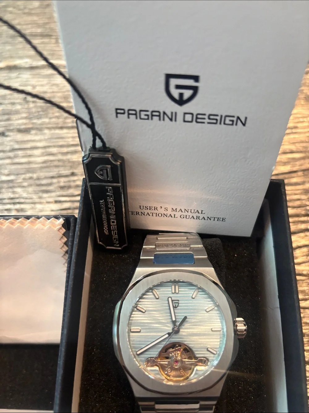 Pagani Design Ice Blue dial open heart Silver Stainless Steel Watch AUTOMATIC